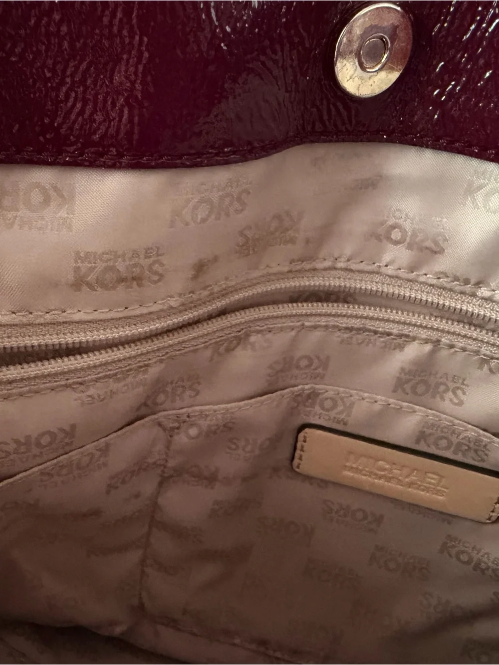 Michael Kors Wine Logo-Embossed Tote with Gold Chain Straps